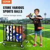 VEVOR Rolling Sports Ball Storage Cart, Lockable Basketball Cage with Elastic Straps, Sport Equipment Holder Organizer for Indoor Outdoor