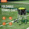 VEVOR Foldable Tennis Ball Hopper, Holds 180 Tennis Balls, Lightweight Aluminum Alloy Tennis Ball Basket Cart with Wheels, Removable Bag, Carry Bag