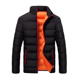 2022 cotton padded clothes men's running distance men's coat new winter stand collar down cotton padded clothes thickene (Color: Black red, size: 3XL)