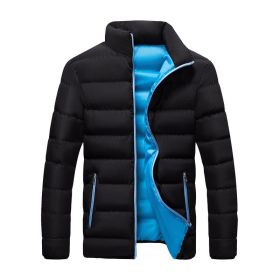 2022 cotton padded clothes men's running distance men's coat new winter stand collar down cotton padded clothes thickene (Color: Black Blue, size: L)