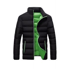 2022 cotton padded clothes men's running distance men's coat new winter stand collar down cotton padded clothes thickene (Color: Black Green, size: XL)