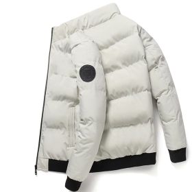 New style stand collar men's cotton jacket Winter warm cotton jacket Men's short down cotton jacket cotton jacket (Color: Khaki, size: L)