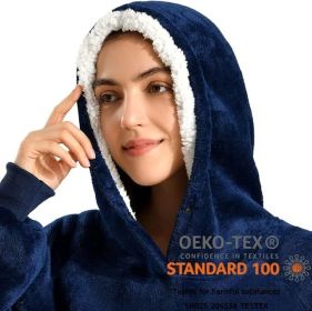 Krifey Wearable Blanket Hoodie, Oversized Sherpa Hooded As Birthday Gifts For Mom Women Girlfriend Men, Cozy Sweatshirt With Giant Pocket (Color: Navy, size: Adult)