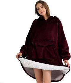 Krifey Wearable Blanket Hoodie, Oversized Sherpa Hooded As Birthday Gifts For Mom Women Girlfriend Men, Cozy Sweatshirt With Giant Pocket (Color: Burgundy, size: Adult)