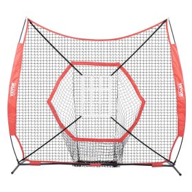 VEVOR 7x7 ft Baseball Softball Practice Net, Portable Baseball Training Net for Hitting Batting Catching Pitching (Ball Bag: Single Hole and Nine Holes, Accessories: No)